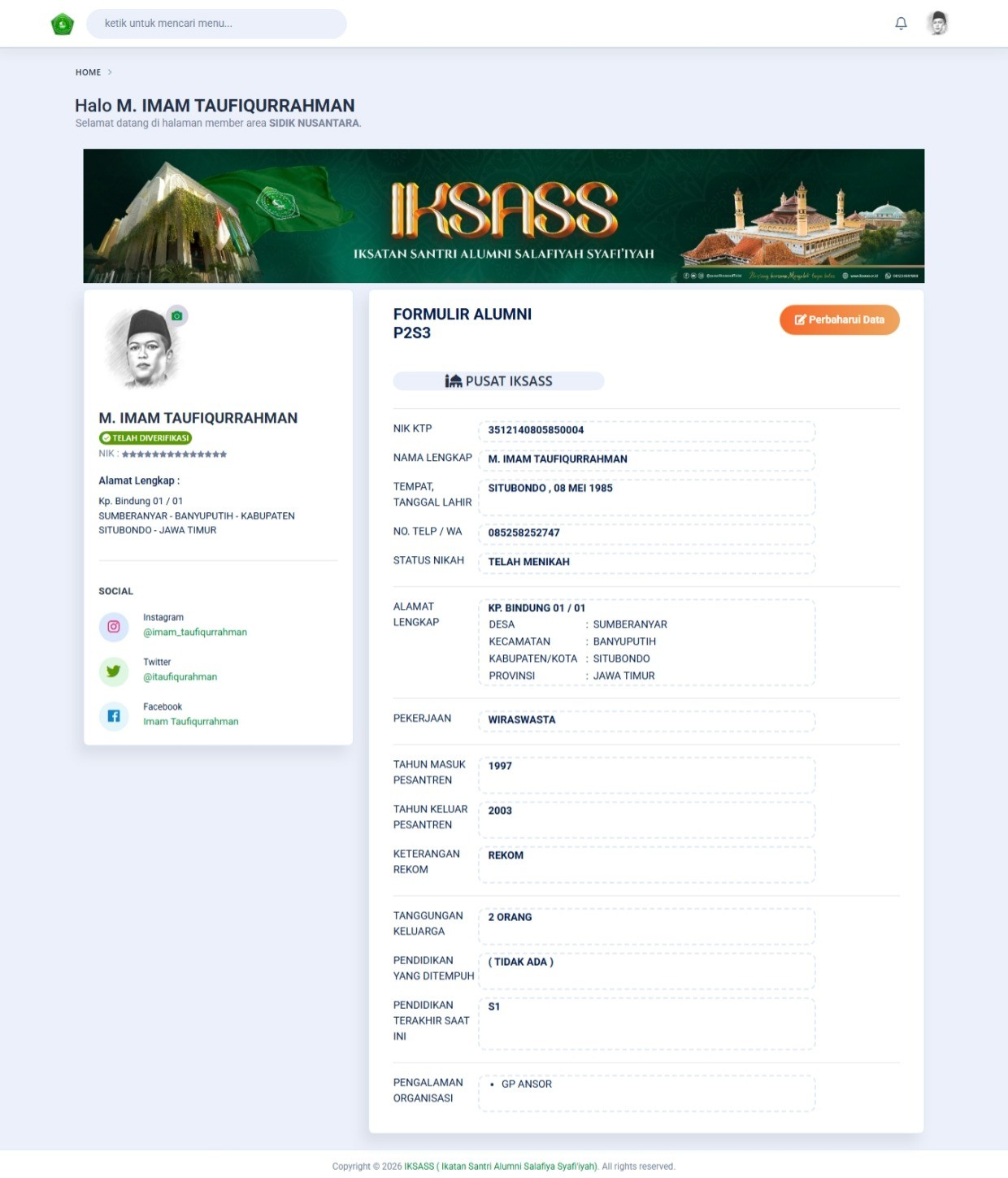Dashboard dan profil alumni SIDIK
